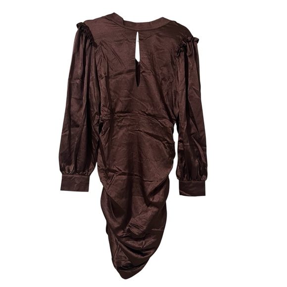 NWT Boohoo Elegant Brown Long Sleeve Dress ruched party club size 10 - Picture 1 of 9